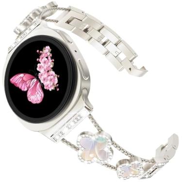 Imagem de Pulseira feminina de trevo de quatro folhas para Galaxy Watch 8/Watch 8 Classic de 40 mm/44 mm, diamante cintilante, luxuosa, para Sansung Galaxy Watch 8/8 Classic, luz das estrelas/iridescente