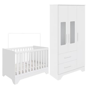 Imagem de Jogo de Quarto Infantil Popy Retrô Plus Guarda Roupa 3 Portas com Janelas e Berço - Móveis Peroba