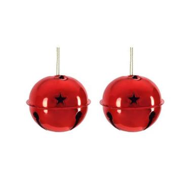 Imagem de Conjunto Com 2 Guizo Sino Natalino Vermelho Metal 10Cm - Grillo