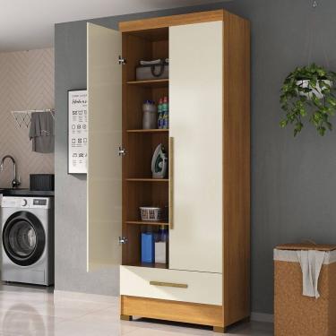 Imagem de Armário Multiuso 2 Portas 1 Gaveta Smart Espresso Móveis Cinamomo/Off White