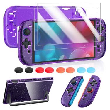Imagem de FYOUNG Protective Case for Nintendo Switch 2(2025), Translucent Purple Glitter Slim Hard Shell for Switch 2 Accessories, Scratch&Shock Protection Cover for Joycon 2 with Screen Protector, 8 Thumb Grip
