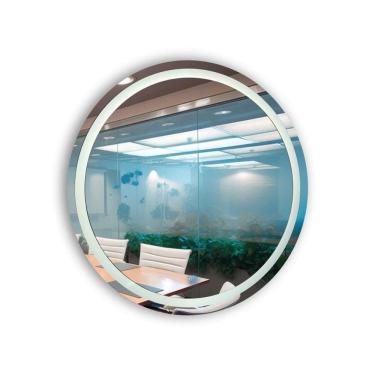 Imagem de Espelho Brillare Redondo Jateado Com 3 Tons De LED e Botão Touch Screen Fonte Slim 70x70