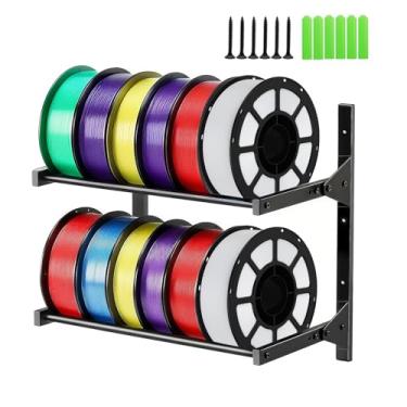 Imagem de MengQi Suporte de carretel de filamento de impressora 3D, preto, organizador de rack de armazenamento de filamento de metal de 2 camadas, serve para 12 rolos de materiais de impressão 3D flexíveis PLA