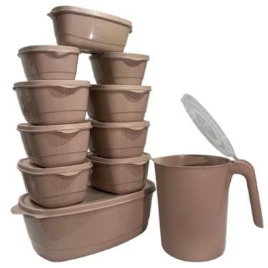 Imagem de Kit Jogo de Cozinha c/15 Potes de Plastico Hermetico Resistente Ideal para Armazenar Alimentos+Jarra(Kit 11 Peças - BEGE)