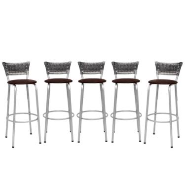 Imagem de Banquetas Junco Degradê Cyber Estrutura Prata Ideal para Bancada Balcão e Cozinha Kit 05 Unidades - Itagold (Assento Marrom Claro)