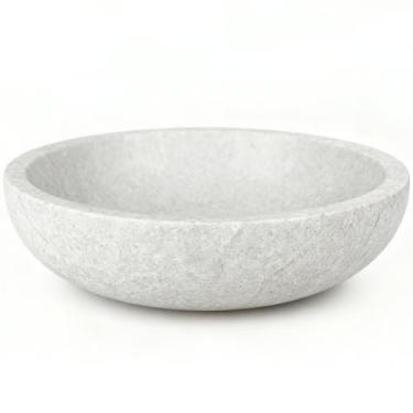 Imagem de YeasHome Tigela de pedra travertino feita à mão | Chave decorativa de 19,8 cm e tigela de frutas | Balcão de cozinha, mesa de jantar, decoração de entrada e mesa de escritório (branca)