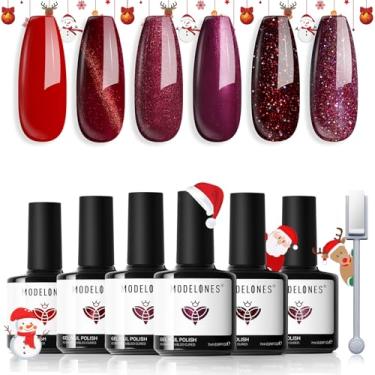 Imagem de modelones Conjunto de esmalte de gel, 6 peças, vermelho, borgonha, roxo, glitter, cores olho de gato, camaleão, brilho de imersão em LED, kit de unhas em gel, manicure, salão, faça você mesmo