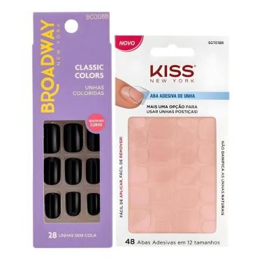 Imagem de Kit Kiss New York: Unhas Postiças Quadrado Curto Matcha e Abas Adesivas Unhas