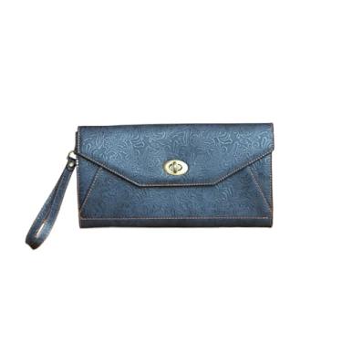 Imagem de NIEGDU Bolsa feminina vintage clutch floral com corrente de couro PU em relevo bolsa transversal elegante carteira de pulso, Azul marinho, Medium