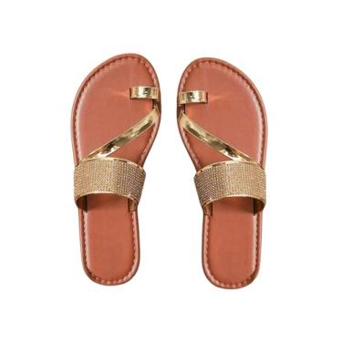Imagem de Sandálias femininas metálicas de dedo aberto para o verão, Ouro rosa, 36