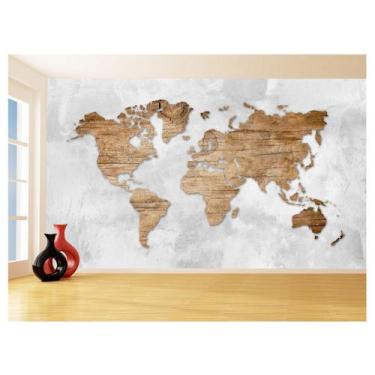 Imagem de Papel De Parede 3D Mapa Mundi Madeira Concreto 3,5M Nmu40 - Você Decor