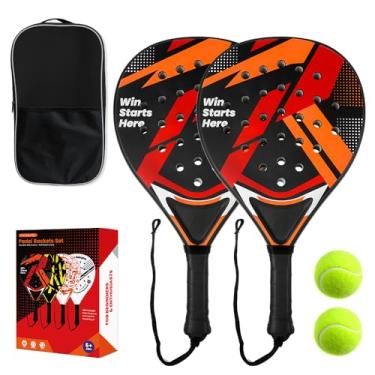 Imagem de Conjunto de 2 raquetes de padel – superfície ABS e núcleo de espuma EVA, raquete de tênis de praia com 2 bolas e bolsa de transporte – ao ar livre, areia, quintal, diversão na piscina para adultos