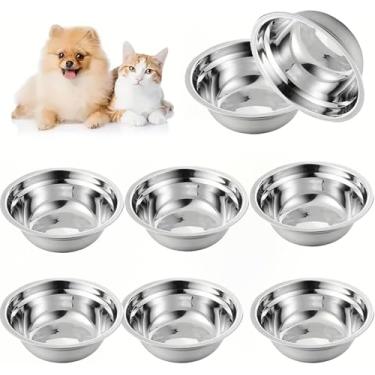 Imagem de Tigelas de aço inoxidável para gatos, 6 tigelas adequadas para bigodes, suporte elevado, lavável na lava-louças, rasas, largas, planas, tigelas de comida, pratos de metal, bigode e alívio da fadiga