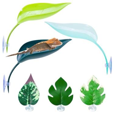 Imagem de BNOSDM Brinquedo de escalada Gecko 3 peças acessórios de tanque de lagartixa com crista plataforma de habitat de sapo de plástico com ventosa, decorações de terrário de répteis para sapo de árvore