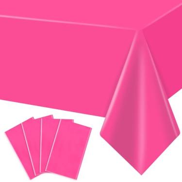 Imagem de MRJ Pacote com 4 toalhas de mesa descartáveis rosa choque 137 x 272 cm toalhas de mesa retangulares para decoração de festa de aniversário, capa de mesa de plástico