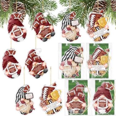 Imagem de Chunful 24 conjuntos de enfeites de acrílico para pendurar gnomos de futebol de Natal para decoração de gnomos inspiradores de árvore de Natal com cartão para amantes de futebol, lembrancinhas de