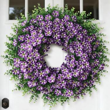 Imagem de Guirlanda de eucalipto artificial grande de 66 cm com coroa de flores para porta da frente – flores de seda falsa realista, guirlanda de flores de cor sintética para casa, fazenda, casamento