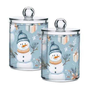Imagem de xigua Pacote com 2 suportes para bonecos de neve de Natal para bolas de algodão, cotonete – Frasco de plástico de boticário transparente e versátil para armazenamento de maquiagem de banheiro