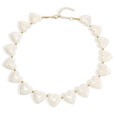 Imagem de BYETOCE Colar com pingente de coração de amor para o Dia dos Namorados, colar com pingente de coração com contas grossas, joia para presente de aniversário, Resina, Sem Pedra Preciosa