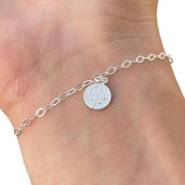 Imagem de Pulseira Feminina Prata 925 Legítima Medalha São Bento - Hakuna Joias