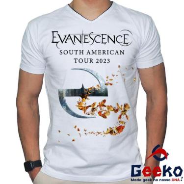 Imagem de Camiseta Evanescence 100% Algodão Rock Geeko, Branco gola v, M