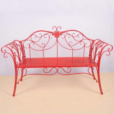 Imagem de Banco de jardim de 132 cm, banco externo para pátio, bancos de parque de metal retrô ao ar livre, banco de 2 assentos com encosto e apoios de braço, para quintal, varanda, gramado, quintal (branco)