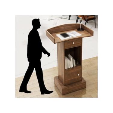 Imagem de Suporte de pódio de púlpito de madeira maciça premium - Púlpito multifuncional de carvalho para recepção do cliente, igreja ou escritório - elegante mesa de madeira marrom