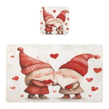 Imagem de Burbuja Jogo americano para amantes de gnomos dos namorados, conjunto de 4 para mesa de jantar, tapetes de mesa de cozinha antiderrapantes resistentes ao calor, fáceis de limpar, 30 x 45 cm