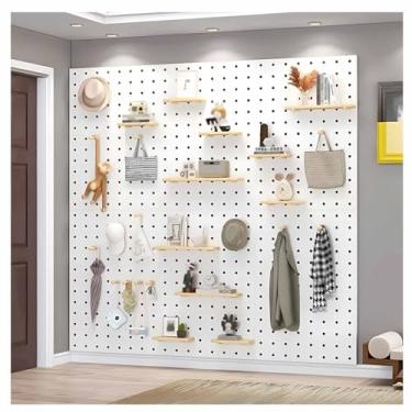 Imagem de Painéis organizadores de parede de madeira branca de 12 mm de espessura para armazenamento de ferramentas em casa e garagem, 40 x 60 cm, organização de oficina durável, sistema de placa de furo