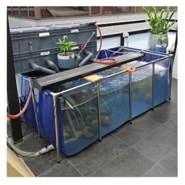 Imagem de Lagoa de peixes independente interna - 120 x 80 x 51 cm tanque de reprodução de Koi e peixinho dourado com estrutura de aço, painel de visualização transparente, forro de lona de PVC flexível durável