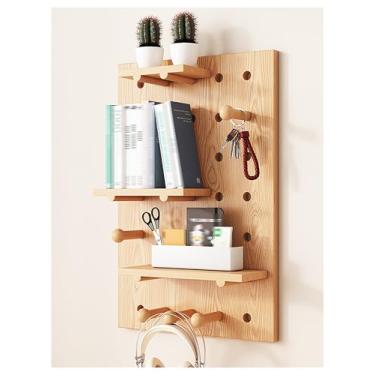 Imagem de Kit organizador de parede de quadro de madeira - Painel de armazenamento de exibição montado na parede para casa, escritório e garagem (cor de madeira, 60 x 80 cm) - Solução versátil e elegante para
