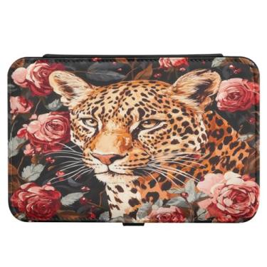Imagem de Burbuja Caixa de joias de viagem de leopardo em flores para mulheres e meninas, estojo de joias portátil de couro PU organizador para brincos, anéis, colares e pulseiras