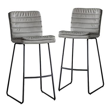 Imagem de Conjunto de 2 bancos de bar de cozinha de café da manhã com encostos para os pés de couro PU cadeiras de bar com altura de balcão alto pernas de metal para restaurante pub altura 62 cm