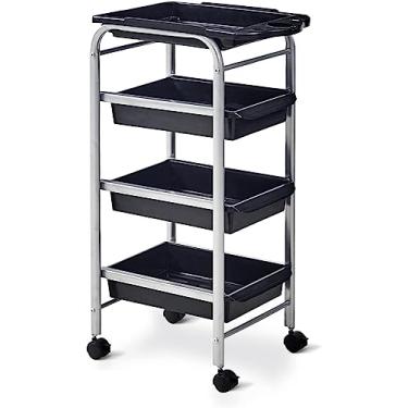 Imagem de Carrinho de 4 camadas para salão de beleza com freios – Prateleira de armazenamento móvel resistente para barbeiros e profissionais de beleza – Suporte multicamadas durável com rodas universais
