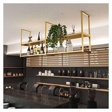 Imagem de Prateleira flutuante de metal de 2 camadas, rack de vinho rústico e armazenamento suspenso industrial para cozinha, bar, garagem - solução elegante para decoração de casa e organização