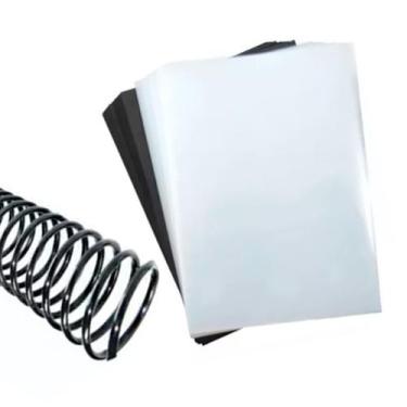 Imagem de Kit 200 Capas Lisa E Couro A4 + 200 Espirais Preto 9mm - Cassmar 