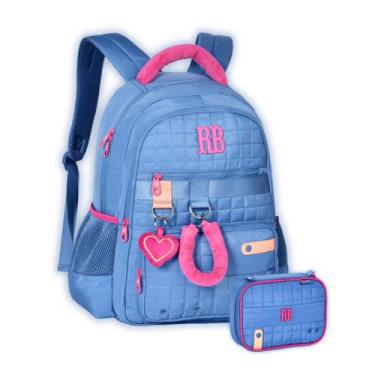 Imagem de Kit Rebecca Bonbon Costas Escolar Pelúcia Estojo Necessaire Cor:Azul, 