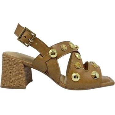 Imagem de Sandália Feminina Casual Dia a Dia Passeio Trabalho com Pedraria Salto Médio Grosso Conforto Tanara-Feminino