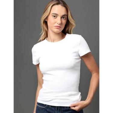 Imagem de Blusa Feminina Ribana Decote Careca Calvin Klein Jeans - Branco-Feminino