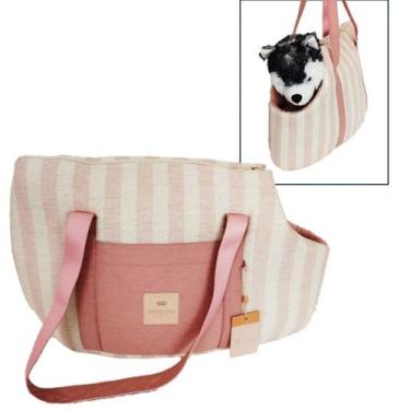 Imagem de Bolsa de Passeio Transporte Pet Cachorro Gato Linho Patachic, Rosé