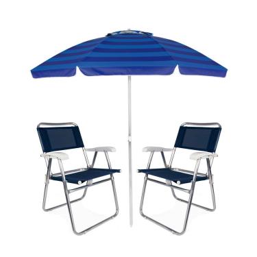 Imagem de Kit Praia Guarda Sol Articulado 2m Cadeira Master Alumínio Até 120kg - Mor