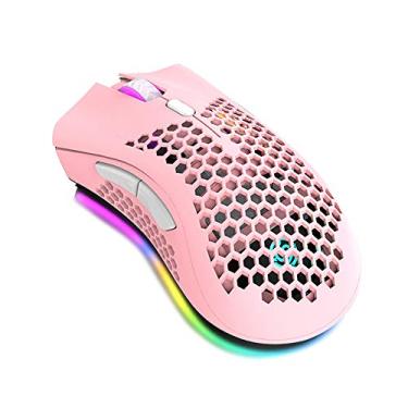 Imagem de Rato, Walory Mouse sem fio 2.4G para jogos Mouse recarregável com efeito de luz RGB 3 DPI ajustável oco design Honeycomb rosa