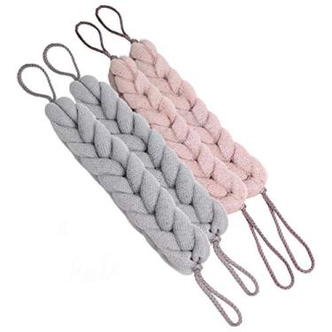 Imagem de Esponja Aarainbow longa elástica nas costas com alças de corda, esponja para o corpo para banho, chuveiro de malha, esponja, limpeza profunda para homens e mulheres, 2 Gray+2 Lotus Pink