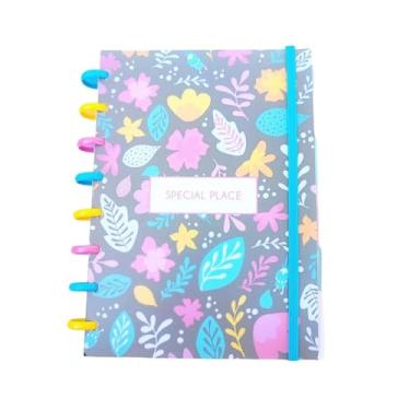 Imagem de Caderno de Disco 10 Matérias Escolar Sistema Inteligente Com Calendario Com Divisórias Special Place Bloom (PEQUENO - A5)