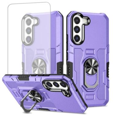 Imagem de Ueokeird Capa para Galaxy S22 5G, capa para Samsung S22 SM-S901U com protetor de tela de vidro temperado, proteção resistente com anel de metal suporte magnético capa de telefone para Samsung Galaxy