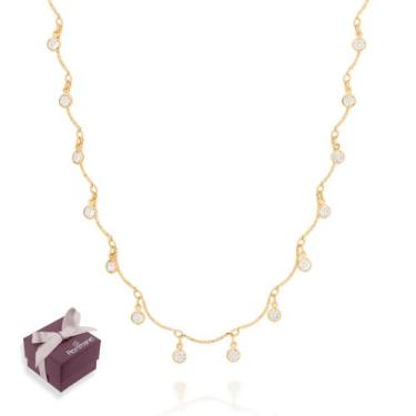 Imagem de Gargantilha Banhada A Ouro 18k Gotas De Zircônias Presente Feminino Ro