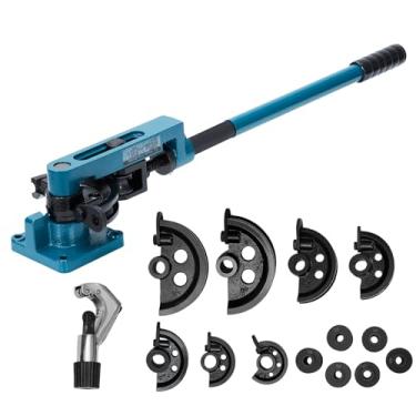 Imagem de Dobradores de tubos, dobrador manual de tubos de 9,5 cm a 2,5 cm com cortador de tubulação e 7 moldes para ferramenta de dobradores de metal de aço de cobre