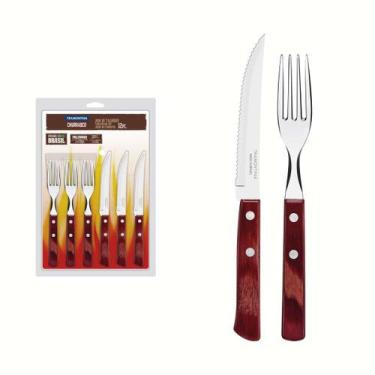 Imagem de Jogo Talheres Churrasco Aço Inox Cabo Vermelho Polywood 12 Peças Tramo