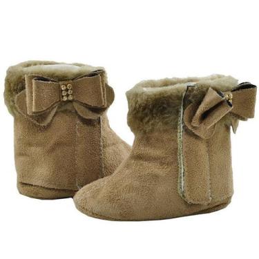 Imagem de Sapatinho de Bebê Bicho de Pé - Bota Feminina c/ Fecho e Laço - Camurç