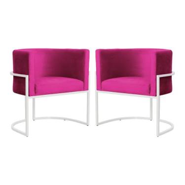 Imagem de Kit 2 Poltronas Decorativa Luana Veludo Rosa Pink Base Branca Mz Decor